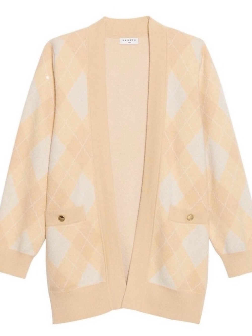 Brand new! Sandro Beige and White Argyle Open Cardigan